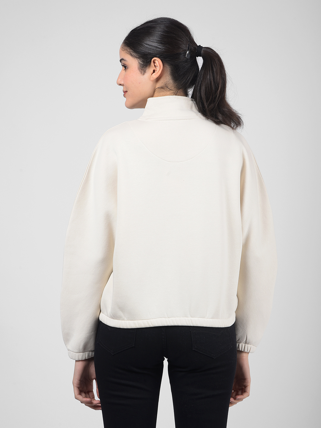 Numero Uno Women Cream Mock Neck Sweatshirts